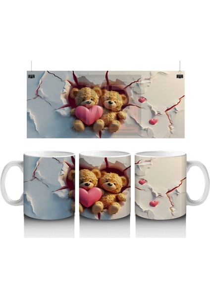 Kalpli Fon Üzerinde Sevimli Ayıcıklar – Baskılı Kahve Kupası