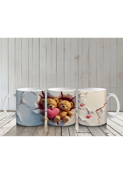 Kalpli Fon Üzerinde Sevimli Ayıcıklar – Baskılı Kahve Kupası