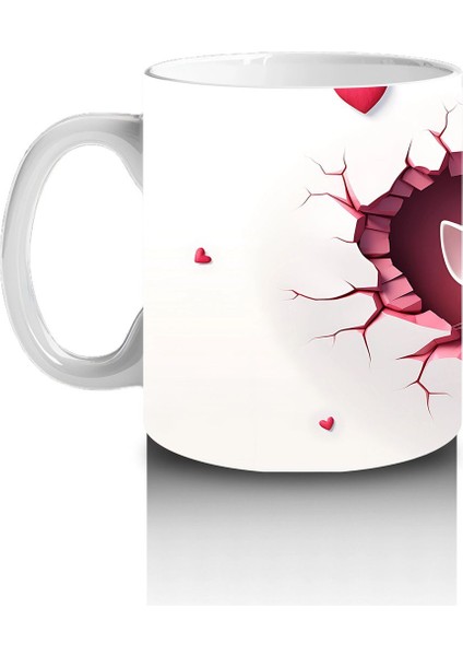 Pembe Kalplerle Süslenmiş Iki Beyaz Kedi - Baskılı Kahve Kupası fiyatları