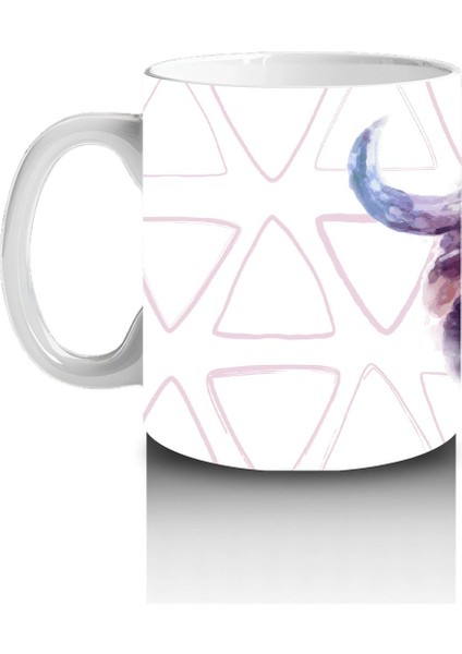 Üçgen Desenli Arka Planda Suluboya Tarzı Manda Illüstrasyonu - Baskılı Kahve Kupası fiyatları