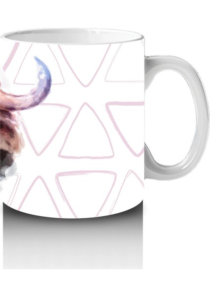 Üçgen Desenli Arka Planda Suluboya Tarzı Manda Illüstrasyonu - Baskılı Kahve Kupası fırsatları