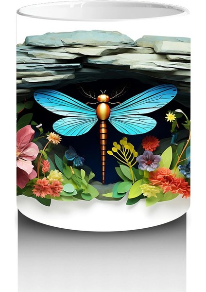 Çiçekli Bahçede Uçan Mavi Kelebek – Baskılı Kahve Kupası modelleri