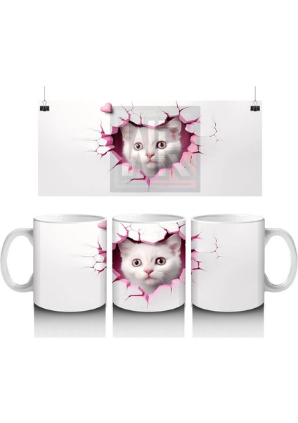 Duvarı Delen Beyaz Kedi Yavrusu – Baskılı Kahve Kupası