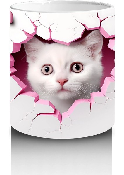 Duvarı Delen Beyaz Kedi Yavrusu – Baskılı Kahve Kupası modelleri