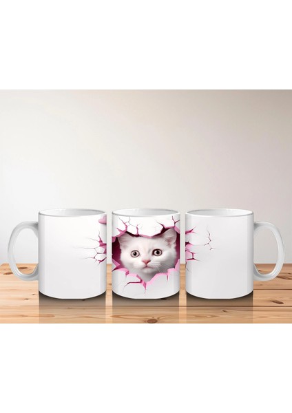 Duvarı Delen Beyaz Kedi Yavrusu – Baskılı Kahve Kupası indirimleri
