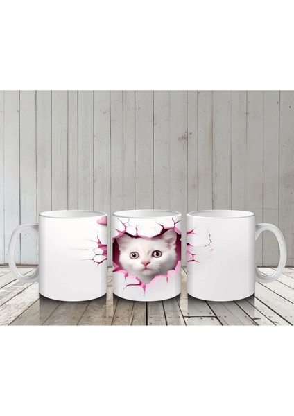 Duvarı Delen Beyaz Kedi Yavrusu – Baskılı Kahve Kupası