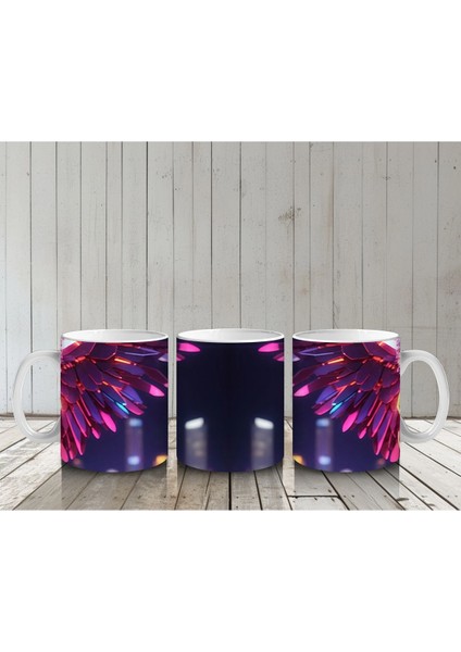 Renkli Neon Işıklarla Dans Eden Kediler – Baskılı Kahve Kupası