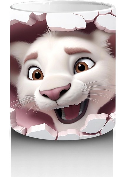 Pembe Çatlak Zeminden Bakan Gülümseyen Aslan Yavrusu - Baskılı Kahve Kupası modelleri