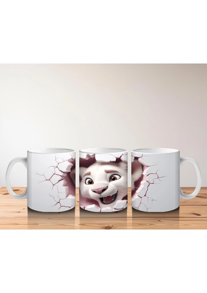 Pembe Çatlak Zeminden Bakan Gülümseyen Aslan Yavrusu - Baskılı Kahve Kupası indirimleri