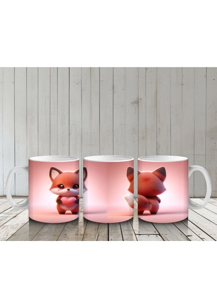 Sevimli Kedi Figürü (Ön ve Arka Görünüm) – Baskılı Kahve Kupası