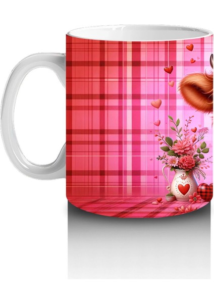 Kareli Arka Planda Çiçek Tutan Sevimli Buzağı – Baskılı Kahve Kupası fiyatları