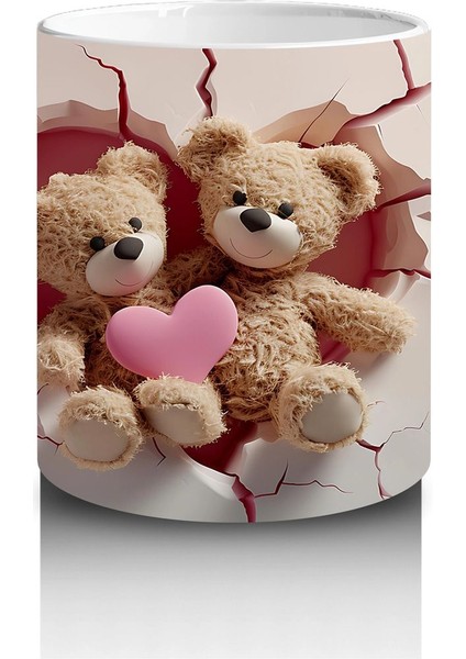 Kalplerle Süslenmiş Sarılan Ayıcıklar – Baskılı Kahve Kupası modelleri