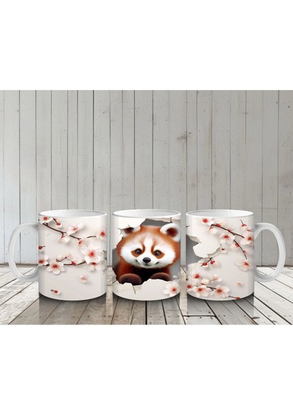 Sevimli Tilki ve Çiçekli Arka Plan – Baskılı Kahve Kupası