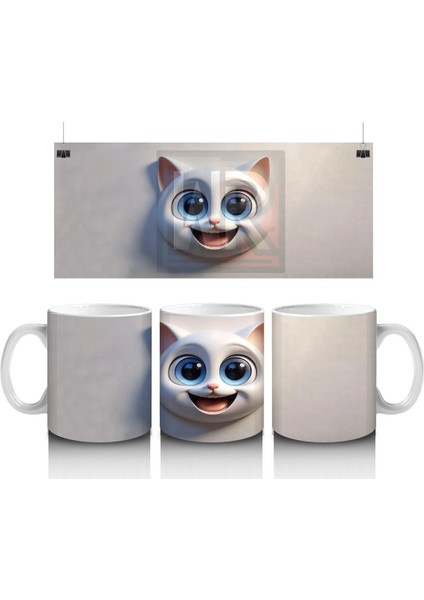 Duvar Arasından Bakan Sevimli Kedi Kafası - Baskılı Kahve Kupası