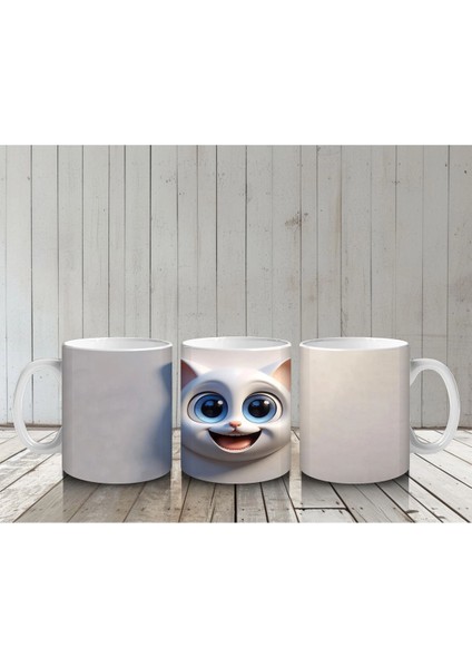 Duvar Arasından Bakan Sevimli Kedi Kafası - Baskılı Kahve Kupası