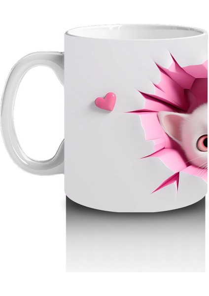 Pembe Kalplerle Süslenmiş Tatlı Kedi Çifti – Baskılı Kahve Kupası fiyatları