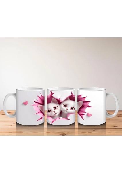 Pembe Kalplerle Süslenmiş Tatlı Kedi Çifti – Baskılı Kahve Kupası indirimleri