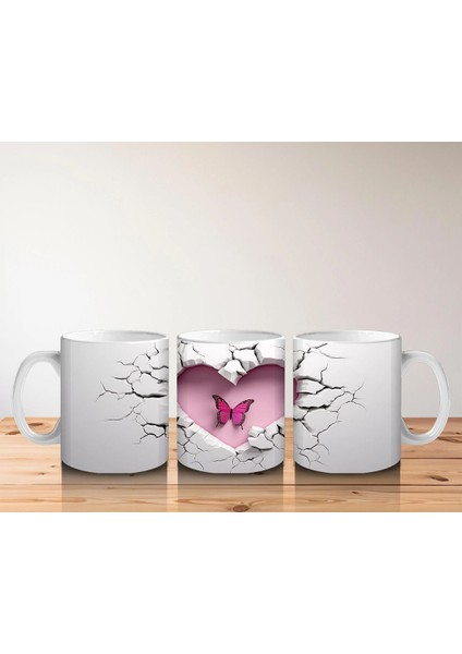 Çatlak Duvar Kalbi Içinde Uçan Kelebek – Baskılı Kahve Kupası indirimleri