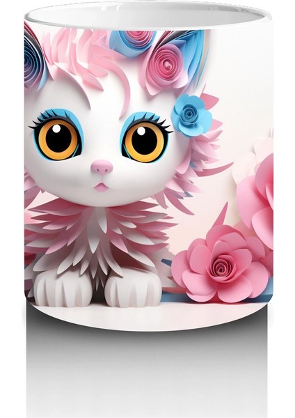 Pembe Güller Arasında Sevimli Kedi – Baskılı Kahve Kupası modelleri