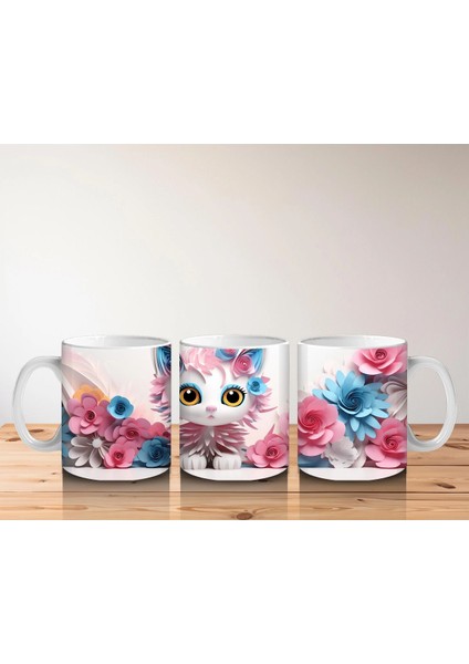 Pembe Güller Arasında Sevimli Kedi – Baskılı Kahve Kupası indirimleri