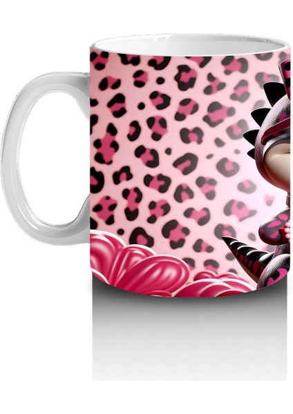 Leopar Desenli Kalpli Gözlük Takmış Dinozor Figürü - Baskılı Kahve Kupası fiyatları