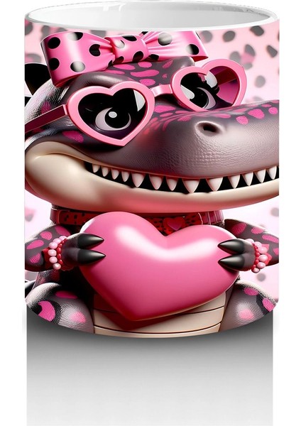 Leopar Desenli Kalpli Gözlük Takmış Dinozor Figürü - Baskılı Kahve Kupası modelleri