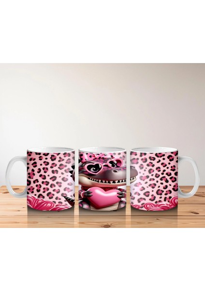 Leopar Desenli Kalpli Gözlük Takmış Dinozor Figürü - Baskılı Kahve Kupası indirimleri