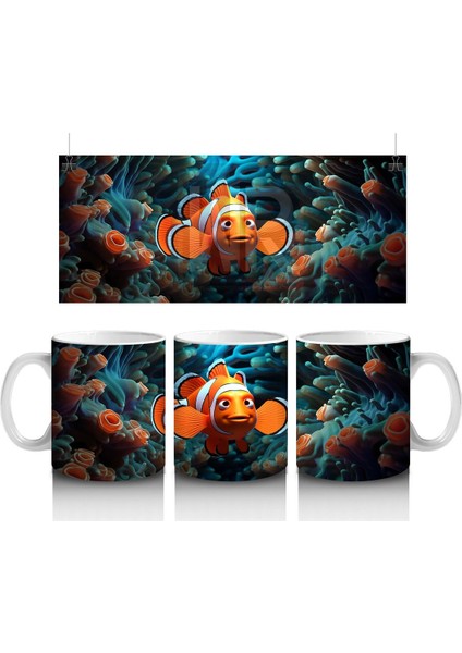 Mavi Mercanlar Arasında Palyaço Balığı – Baskılı Kahve Kupası