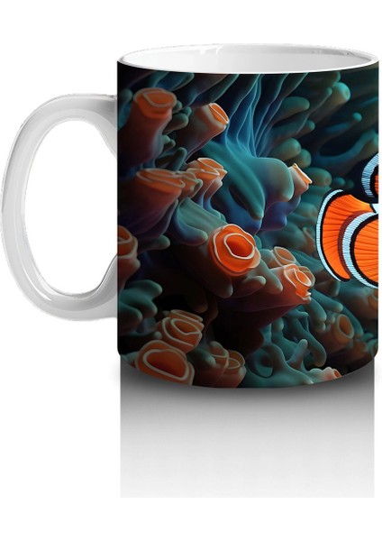 Mavi Mercanlar Arasında Palyaço Balığı – Baskılı Kahve Kupası fiyatları