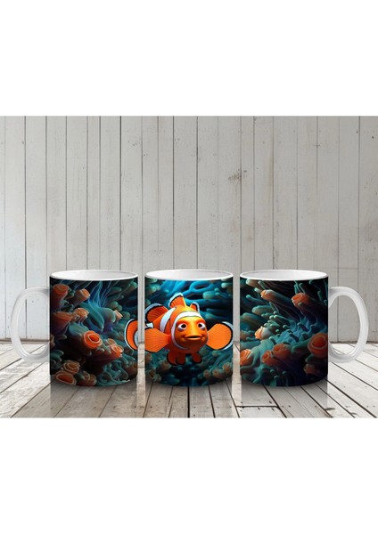 Mavi Mercanlar Arasında Palyaço Balığı – Baskılı Kahve Kupası