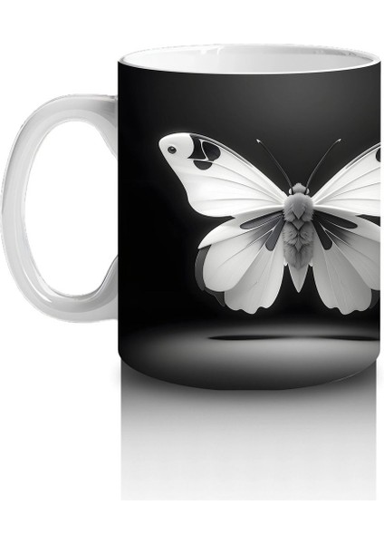 Siyah Zemin Üzerinde Zarif Siyah Beyaz Kelebekler – Baskılı Kahve Kupası fiyatları