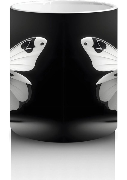 Siyah Zemin Üzerinde Zarif Siyah Beyaz Kelebekler – Baskılı Kahve Kupası modelleri