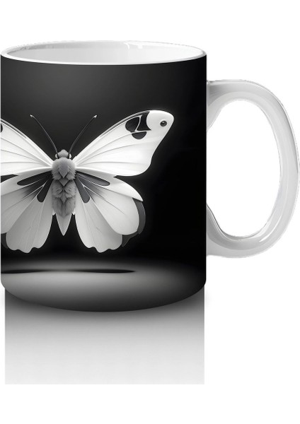 Siyah Zemin Üzerinde Zarif Siyah Beyaz Kelebekler – Baskılı Kahve Kupası fırsatları