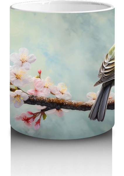 Kiraz Çiçekleri Arasında Kuş – Baskılı Kahve Kupası modelleri