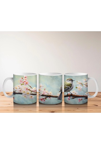 Kiraz Çiçekleri Arasında Kuş – Baskılı Kahve Kupası indirimleri