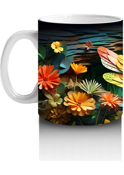 Sarı Çiçeklerle Bezeli Suda Yansıyan Yusufçuk Deseni - Baskılı Kahve Kupası fiyatları