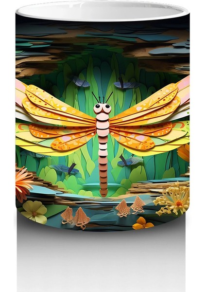 Sarı Çiçeklerle Bezeli Suda Yansıyan Yusufçuk Deseni - Baskılı Kahve Kupası modelleri