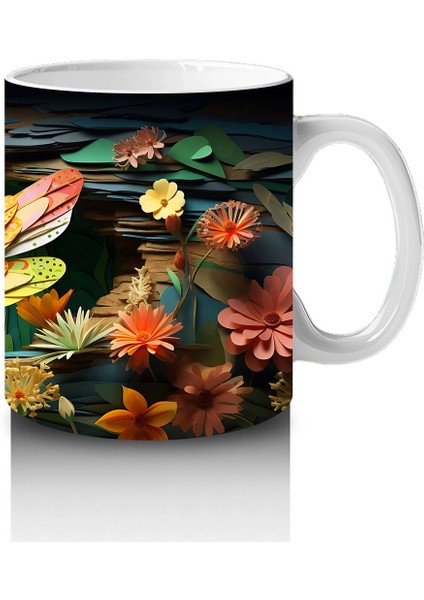 Sarı Çiçeklerle Bezeli Suda Yansıyan Yusufçuk Deseni - Baskılı Kahve Kupası fırsatları