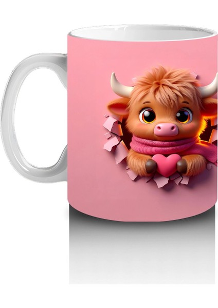 Pembe Arka Planda Sevimli Maskot ve Peluş Karakter – Baskılı Kahve Kupası fiyatları