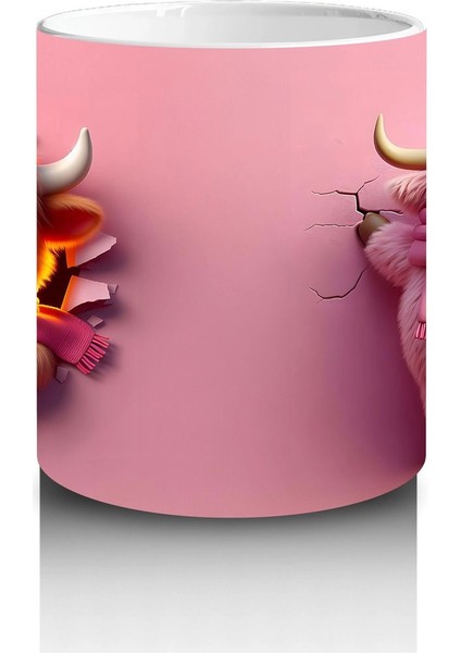 Pembe Arka Planda Sevimli Maskot ve Peluş Karakter – Baskılı Kahve Kupası modelleri