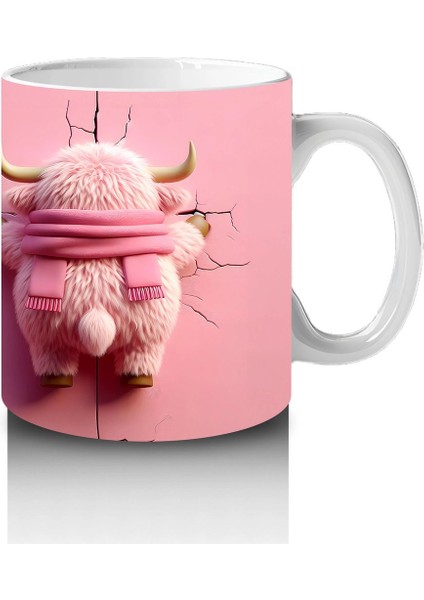 Pembe Arka Planda Sevimli Maskot ve Peluş Karakter – Baskılı Kahve Kupası fırsatları