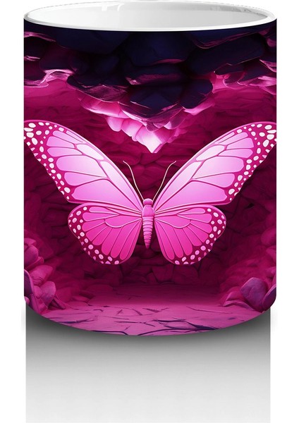 Kalp Şeklinde Işıkla Aydınlanan Pembe Kelebek – Baskılı Kahve Kupası modelleri