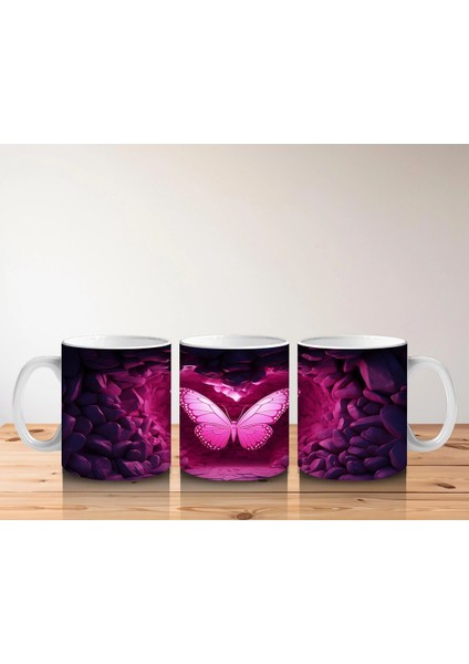 Kalp Şeklinde Işıkla Aydınlanan Pembe Kelebek – Baskılı Kahve Kupası indirimleri
