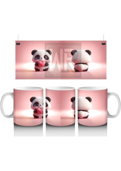 Ön ve Arka Yüzüyle Sevimli Panda Karakteri – Baskılı Kahve Kupası