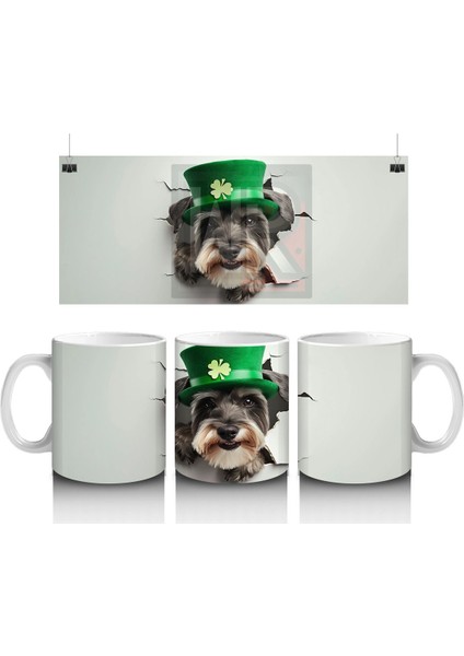 Yonca Yapraklarıyla Süslenmiş Tatlı Köpek – Baskılı Kahve Kupası