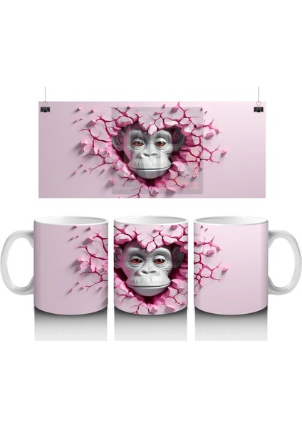 Çatlak Duvar Arasında Bakan Güçlü Goril Figürü - Baskılı Kahve Kupası