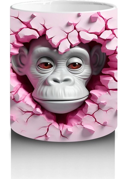 Çatlak Duvar Arasında Bakan Güçlü Goril Figürü - Baskılı Kahve Kupası modelleri