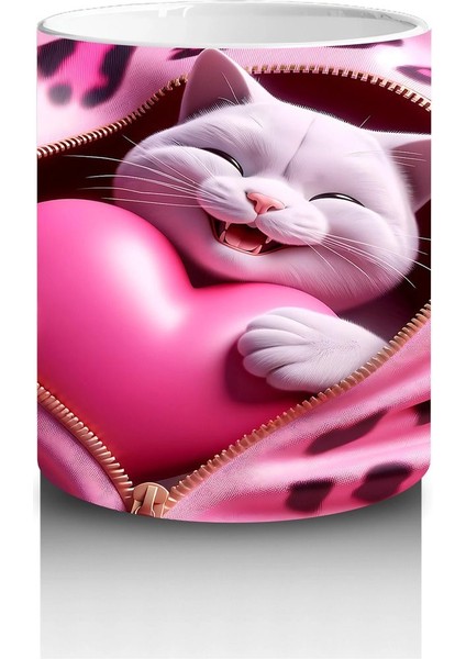 Kalpli Yastıkla Uyumlu Sevimli Kedi Illüstrasyonu – Baskılı Kahve Kupası modelleri