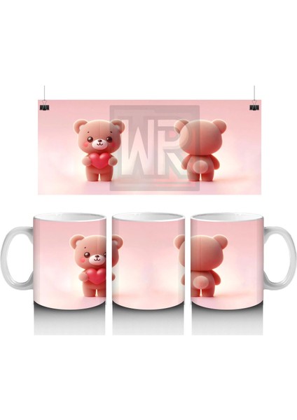 Ön ve Arka Yüzüyle Pembe Ayıcık Çifti – Baskılı Kahve Kupası