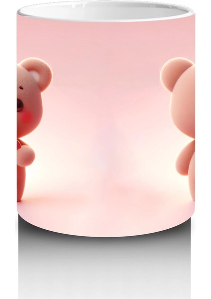 Ön ve Arka Yüzüyle Pembe Ayıcık Çifti – Baskılı Kahve Kupası modelleri